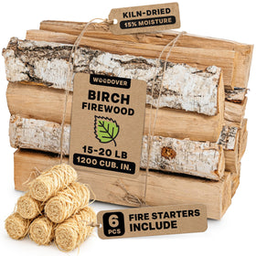 Woodover birch firewood logs 15-inch bundle delivering clean, bright flames.