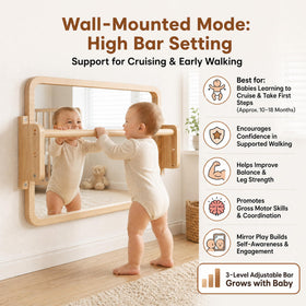 Woodtoe toddler mirror doubles as bathroom or art frame for versatile use.