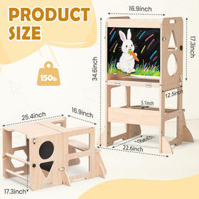 Woodure 4-in-1 toddler kitchen step stool in use helping at the counter.