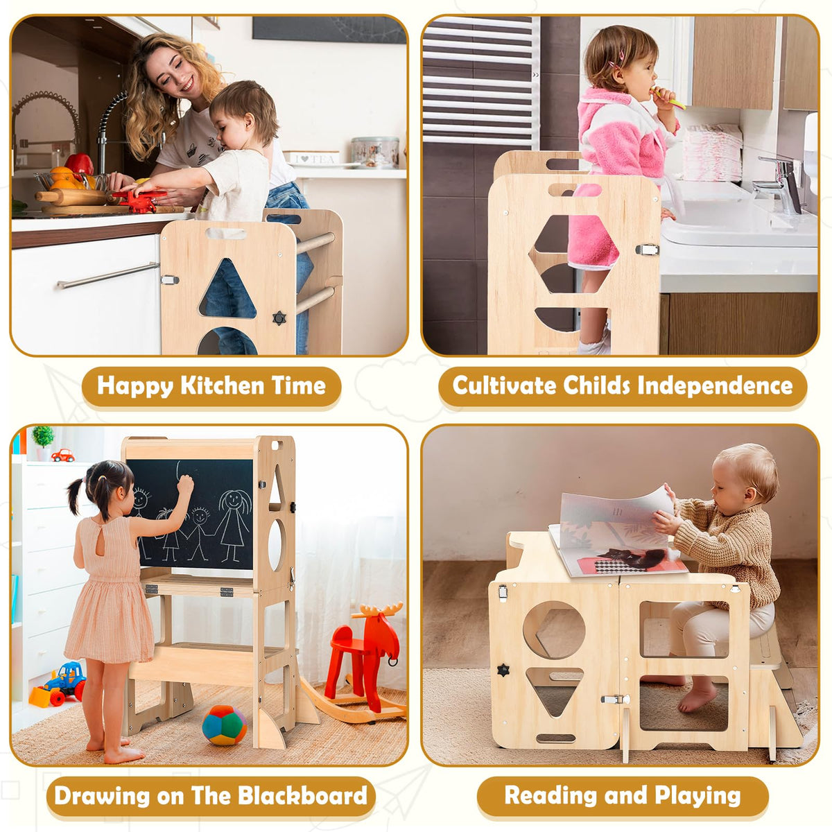Woodure 4-in-1 converts to table and chair for flexible learning setups.