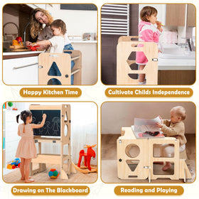 Woodure 4-in-1 converts to table and chair for flexible learning setups.