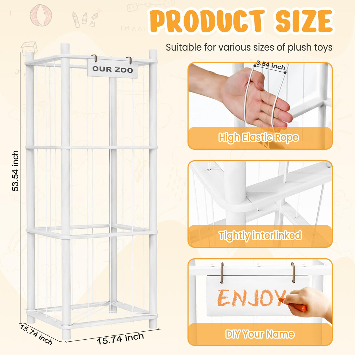 Woodure ample-storage-15-7-x-15-7-x-53-5-inches stores over 40 plush toys.
