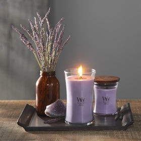 WoodWick 275g candle jar for balanced scent and burn.