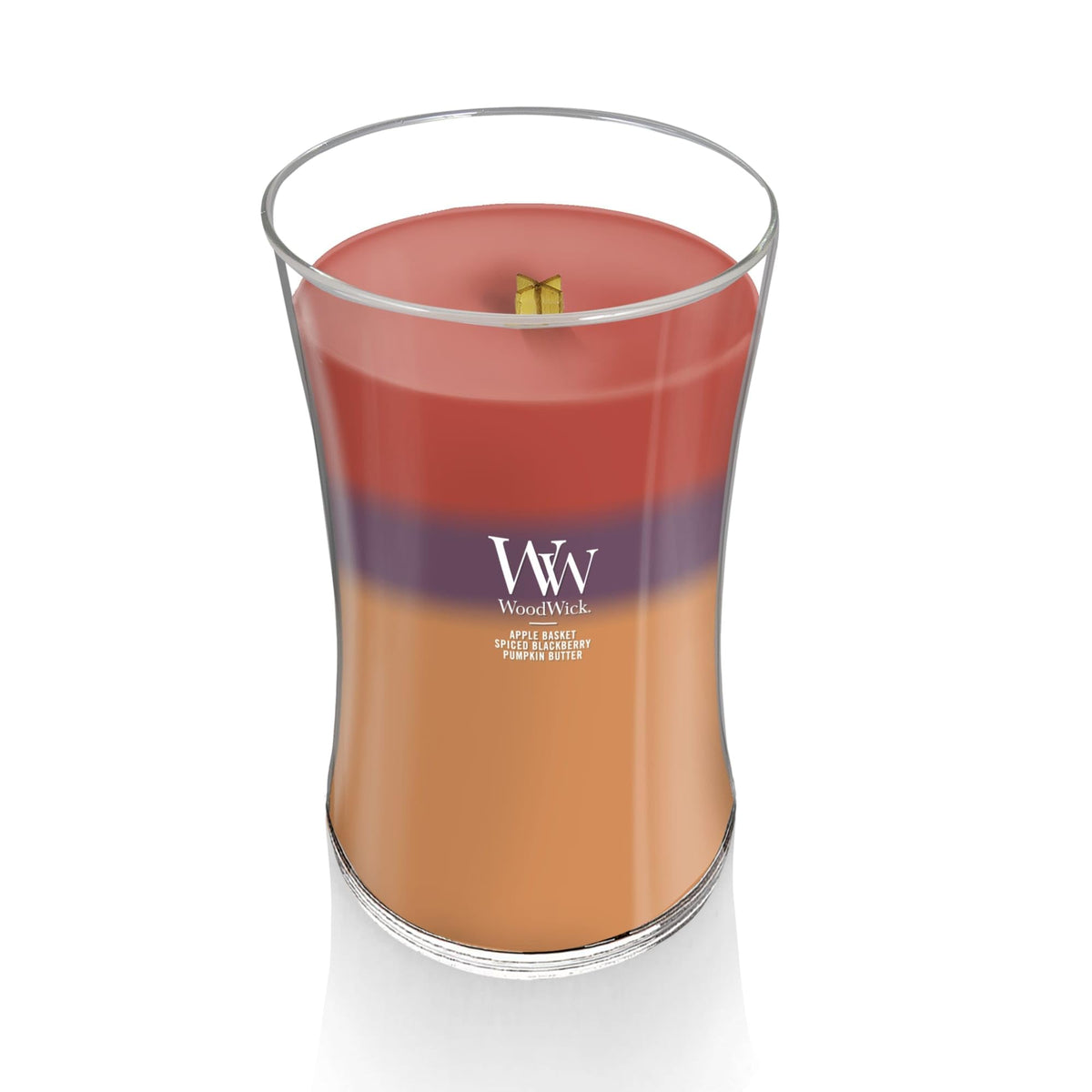 WoodWick Autumn Harvest Trilogy close-up of crackling Pluswick wick delivering warm ambiance