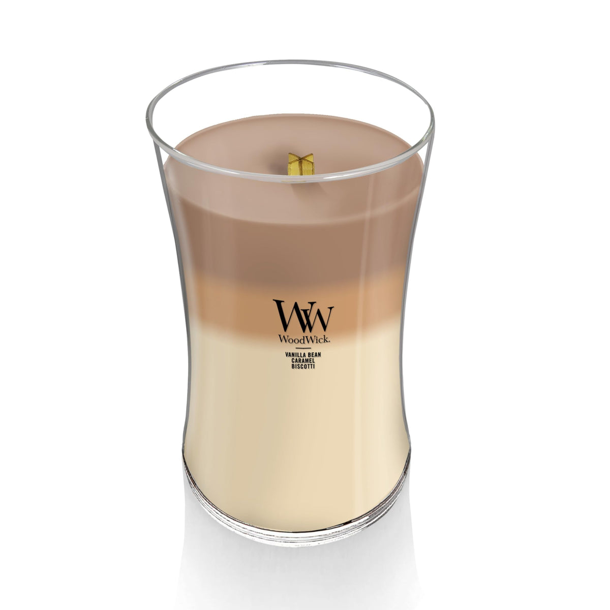 Close-up of WoodWick crackling wick for warm ambience and glow