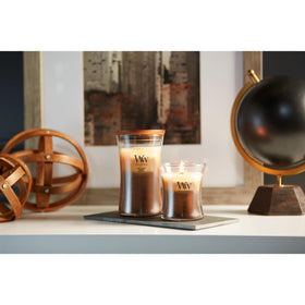 Layered fragrance reveal of WoodWick Café Sweets Trilogy evolving scent journey