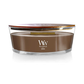 WoodWick Humidor ellipse 16oz with crackling wick for fireplace-like ambiance.