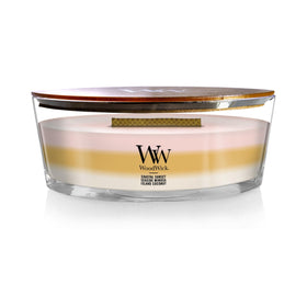 WoodWick Island Getaway Ellipse Candle with a large wax pool for even fragrance release