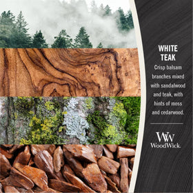 WoodWick Large Hourglass Candle White Teak wax close-up highlights premium soy blend.