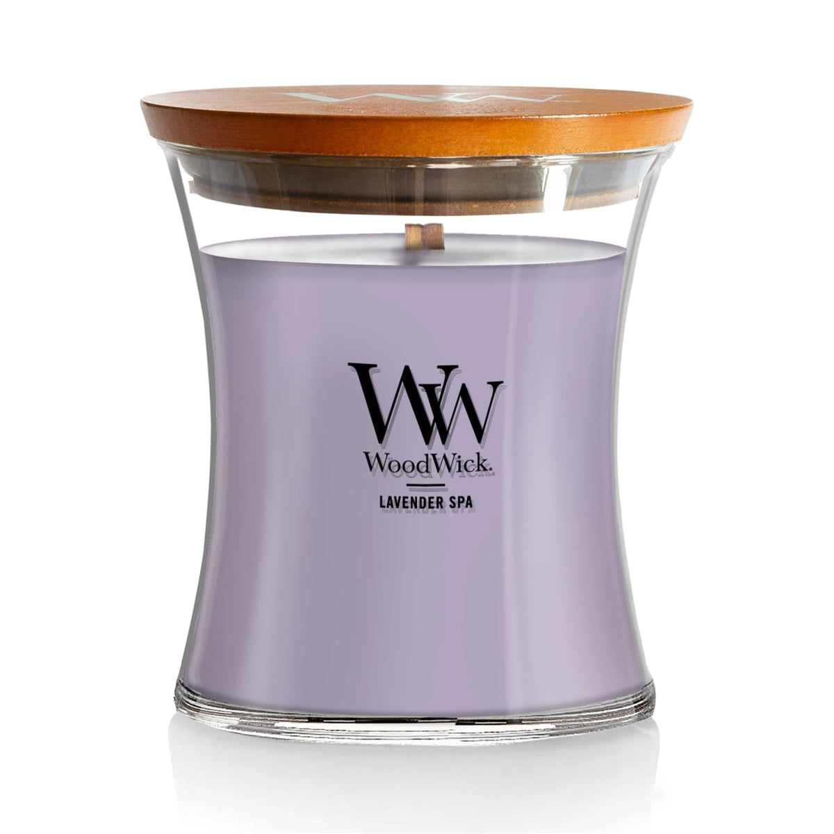 WoodWick Lavender Spa Candle in a jar delivering spa-like ambiance with lavender scent.