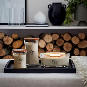 WoodWick premium wax blend burns clean with little residue.
