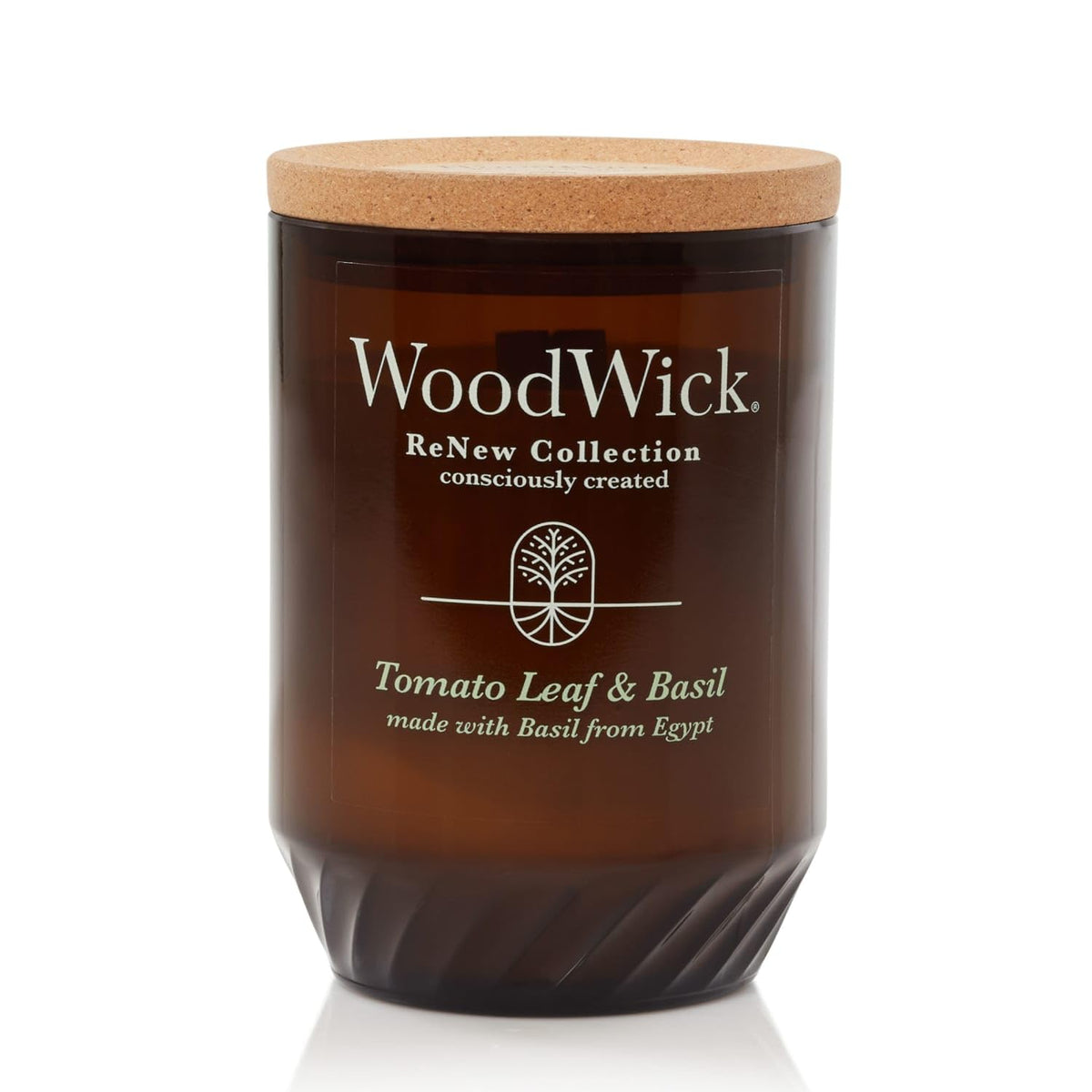 WoodWick Renew large candle label close-up highlighting premium fragrance