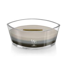 WoodWick Warm Woods Sandalwood Clove candle blends sandalwood with clove for warm spice notes.