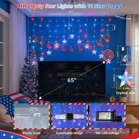 woohaha red white blue curtain lights stars create patriotic indoor ambiance