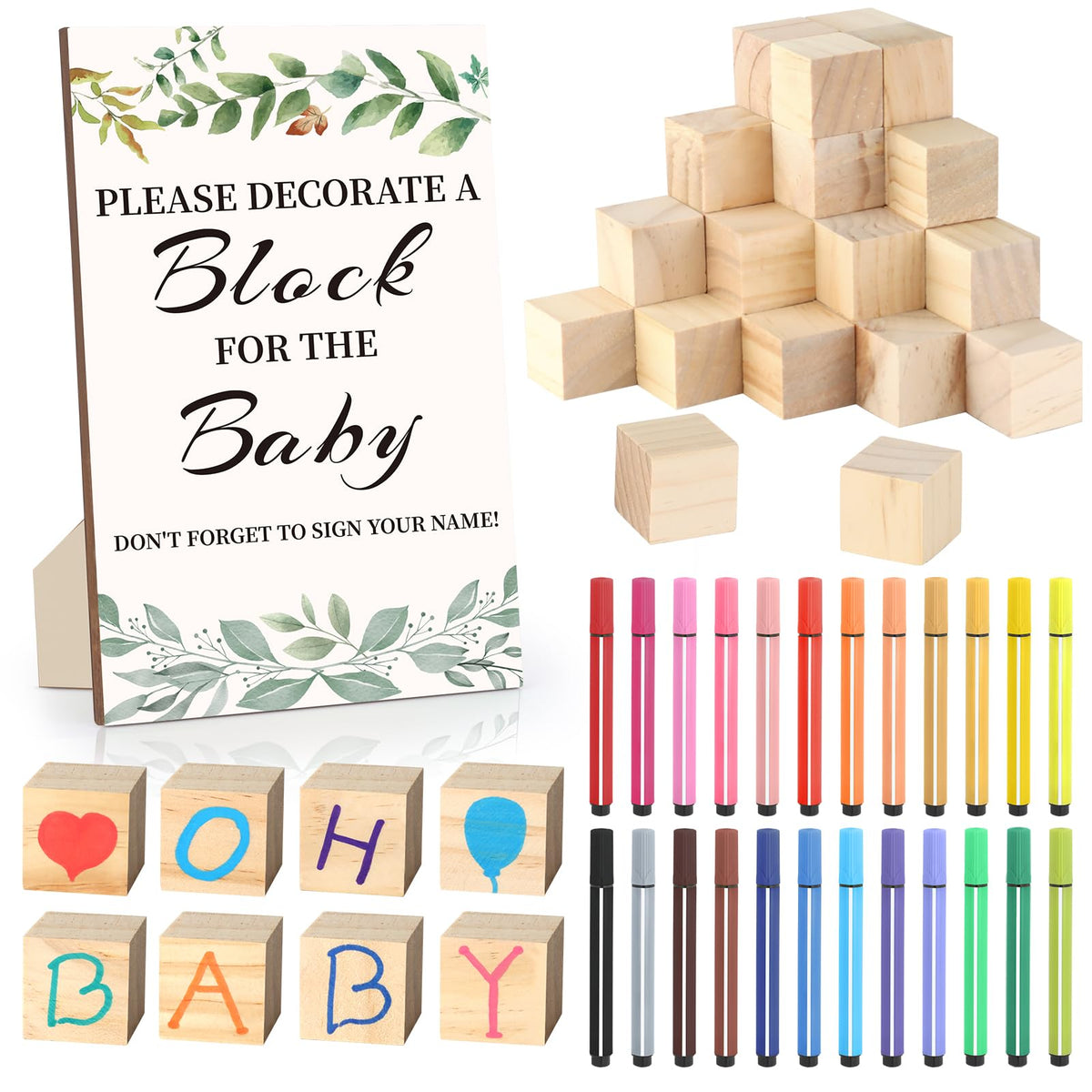 Wookidel Baby Shower Sign Kit green sign for interactive games and keepsake memories