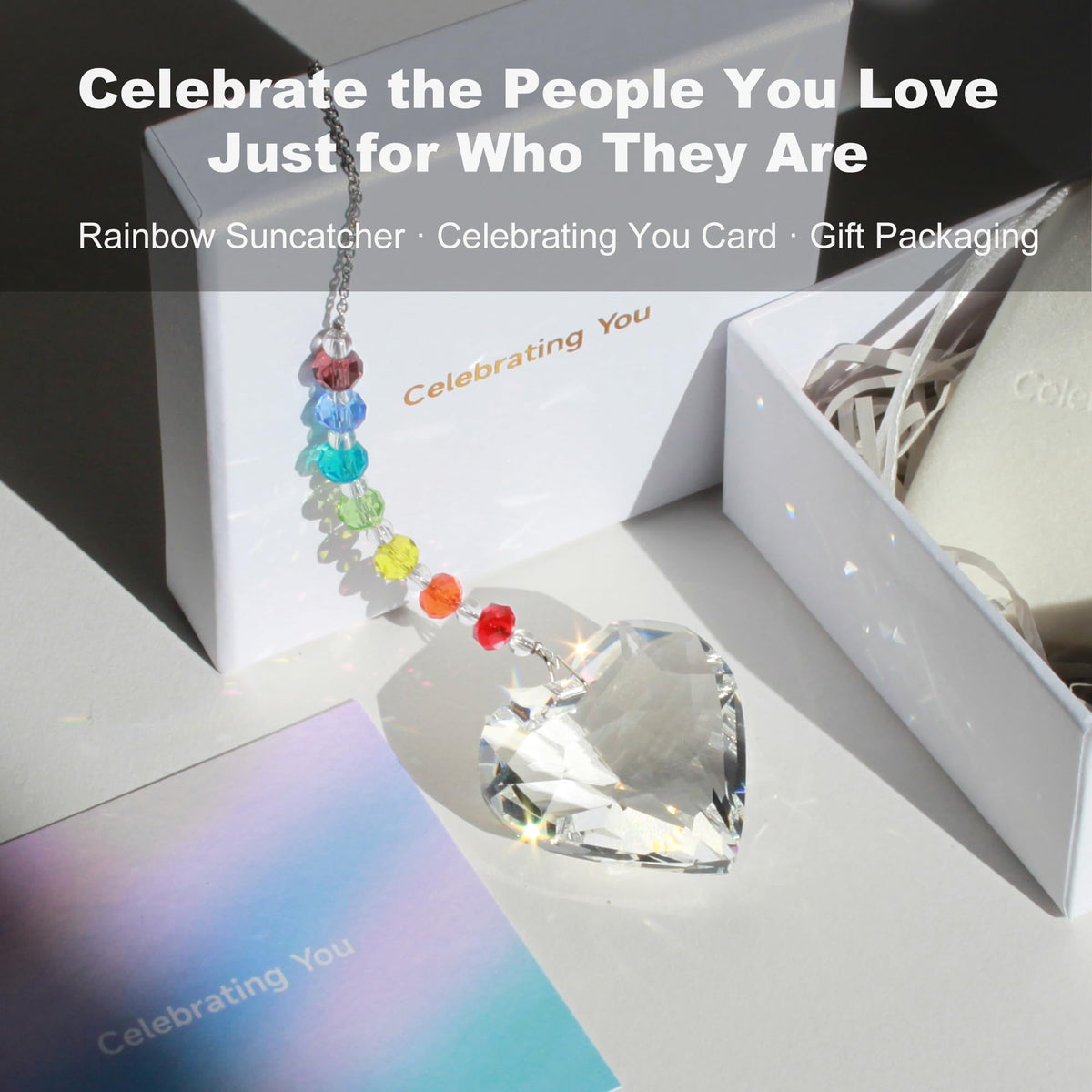WOOWA gift box with crystal heart suncatcher ready for gifting