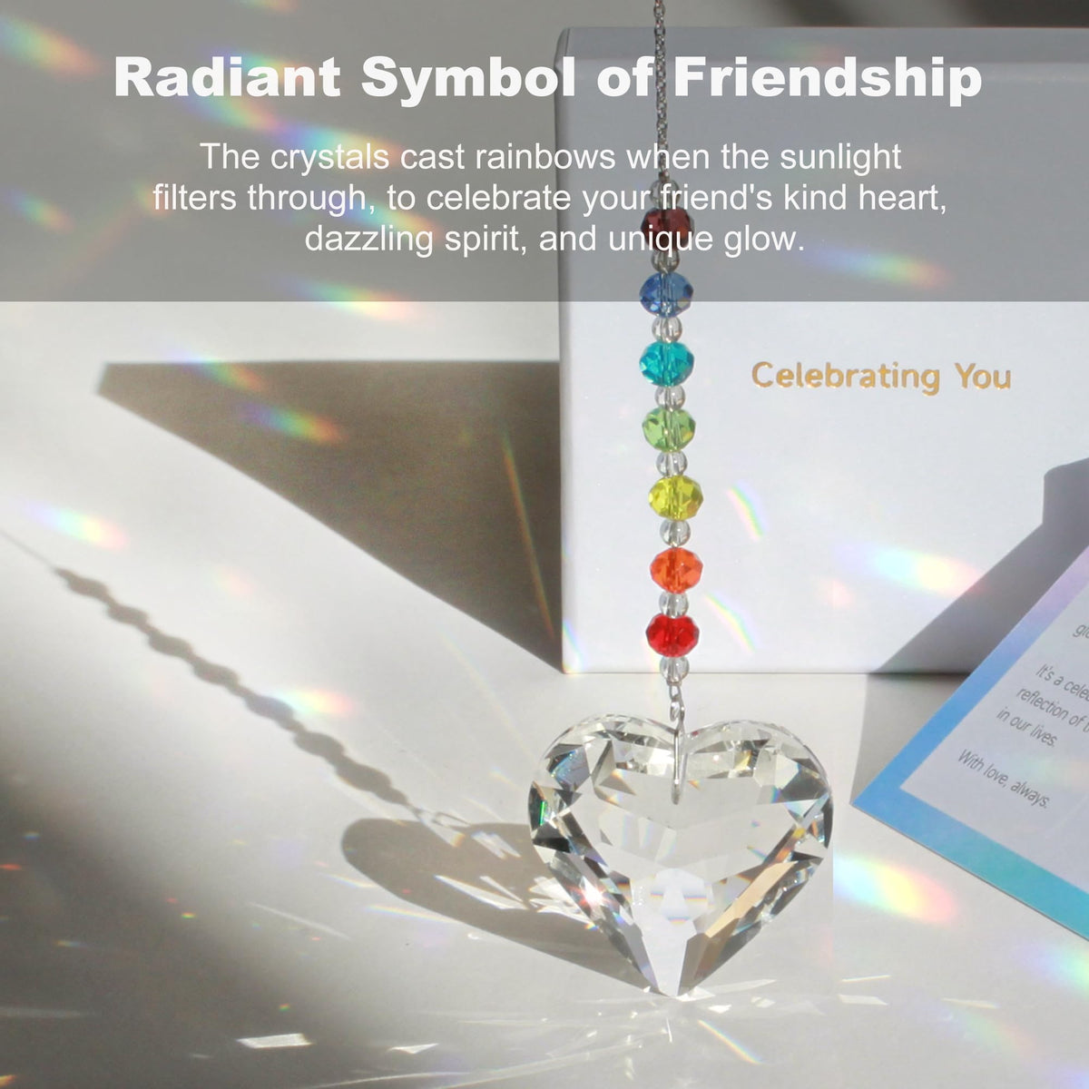 WOOWA heart crystal detail highlights prism sparkle at the light