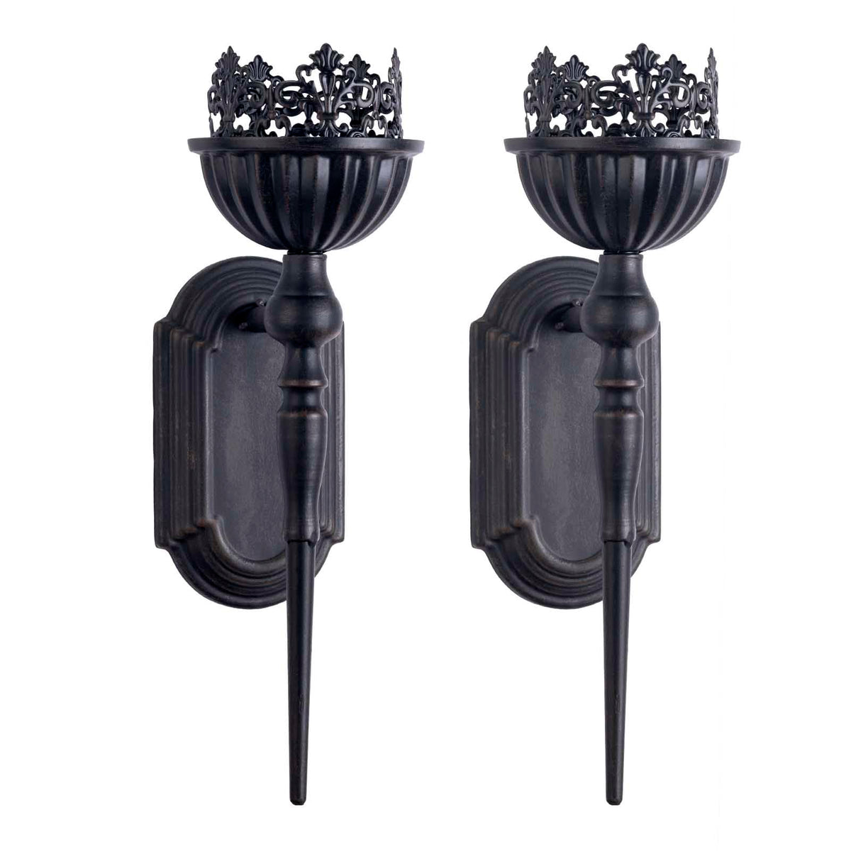 Crown and scepter design sconce enhances dining room ambiance with Gothic style.