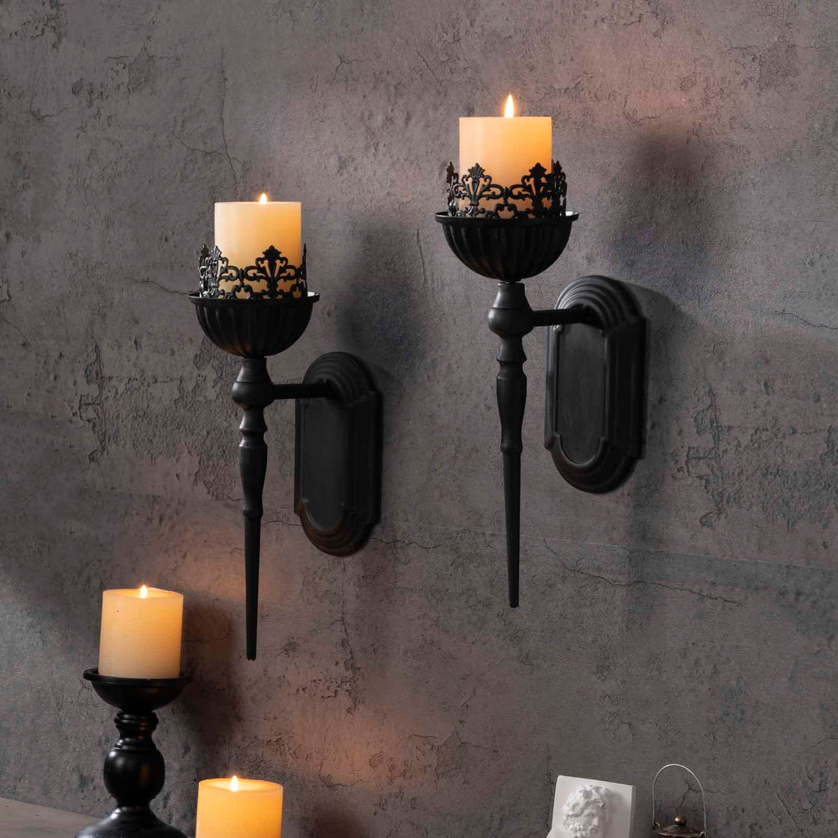 Decorative candle holder set brings timeless charm to living spaces.