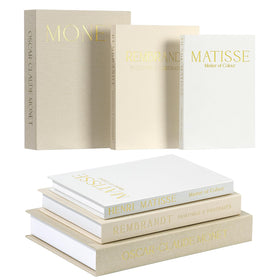 WOPIPAL decorative books with taupe-beige-white linen cover add warm texture to shelves.