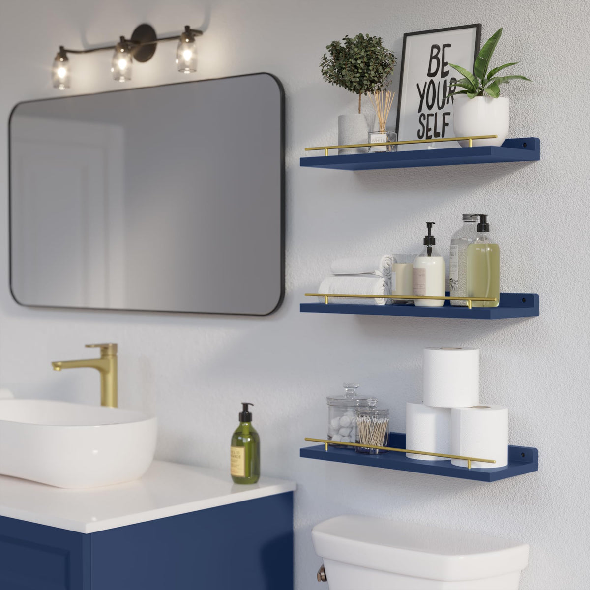 WOPITUES three-pack shelves with pre-drilled holes for easy mounting