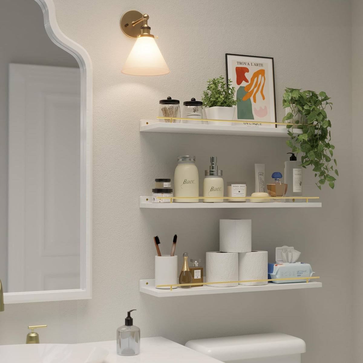 Bedroom wall display setup using WOPITUES shelves for books and decor