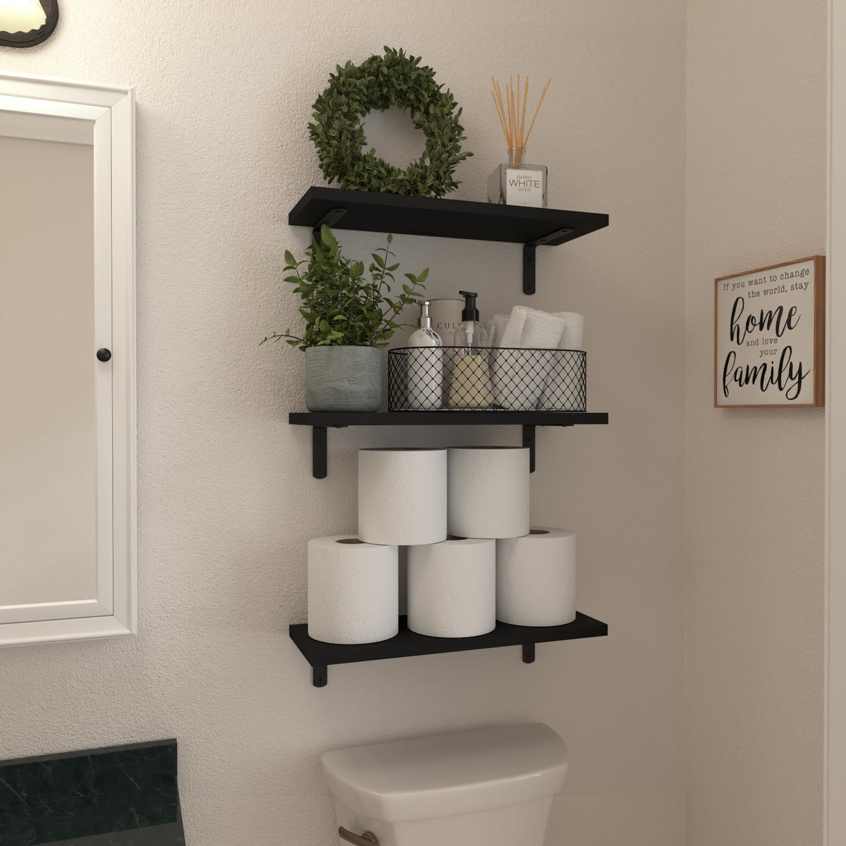 WOPITUES black floating shelves suit rustic or modern decor.