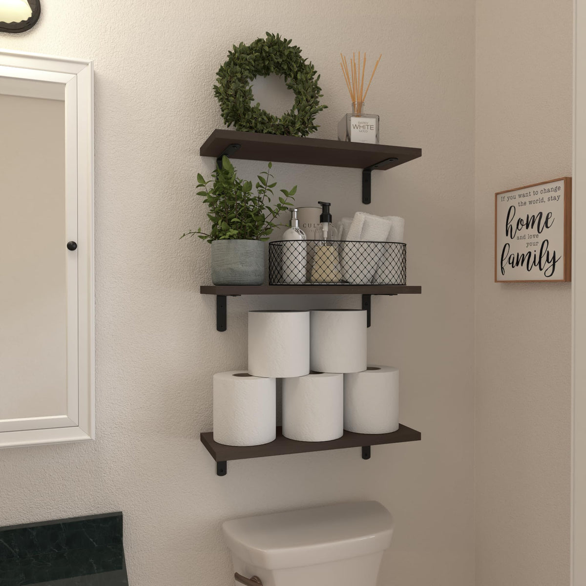 WOPITUES sturdy brackets support up to 40 lb per shelf