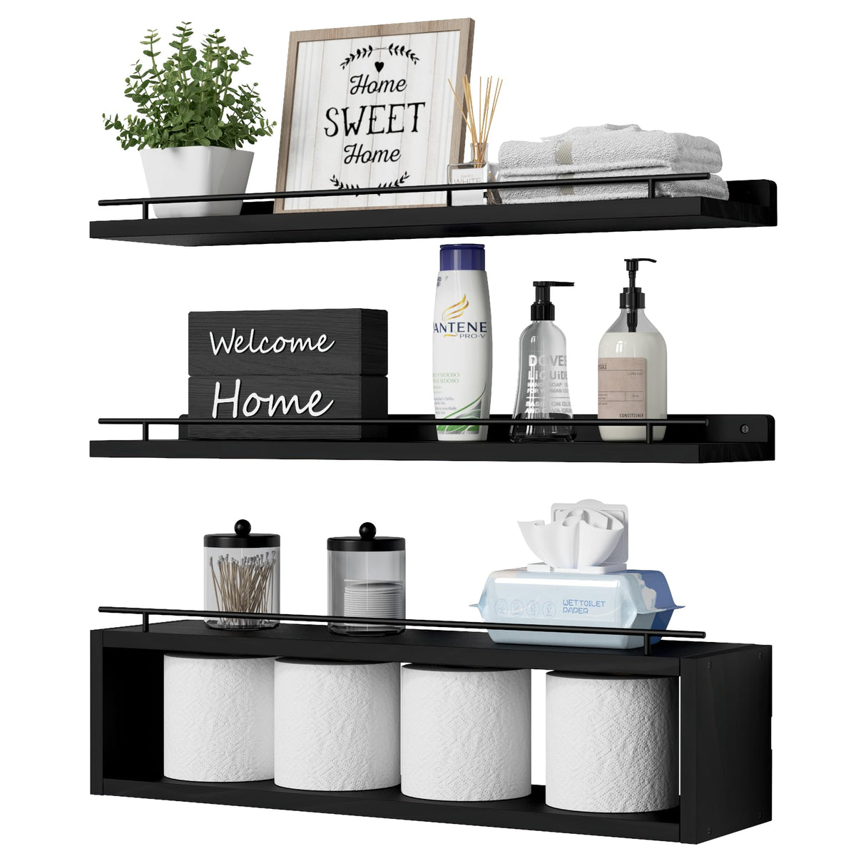 WOPITUES 24-inch floating wall shelf with cube display for stylish storage.