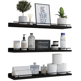 WOPITUES floating shelves guardrail close-up showing secure edge for valuables.