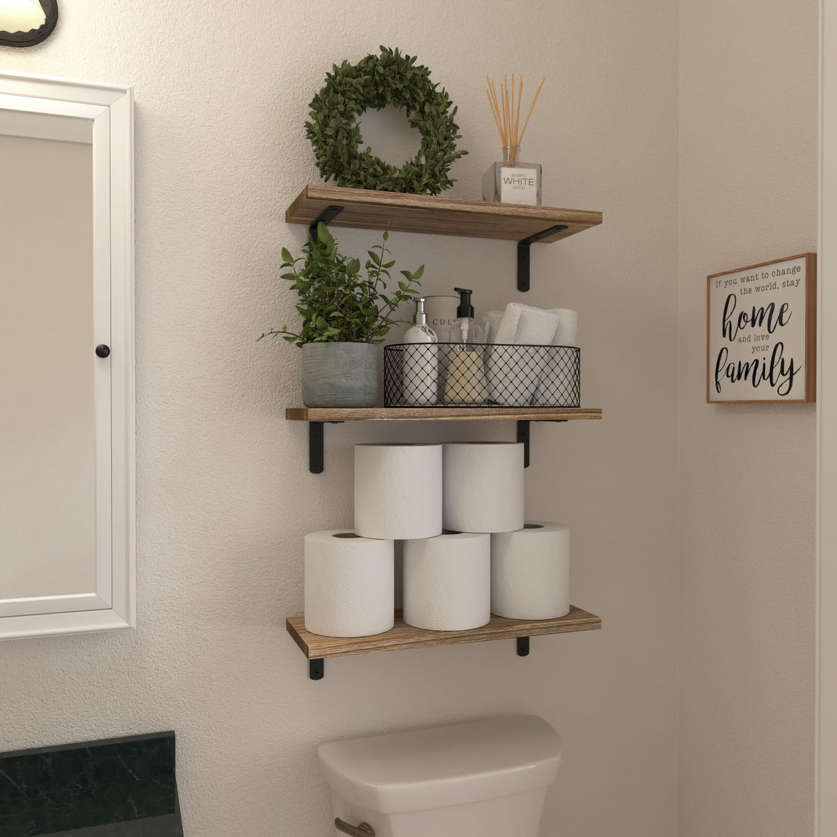 WOPITUES bathroom wall shelves provide stylish storage for small essentials.