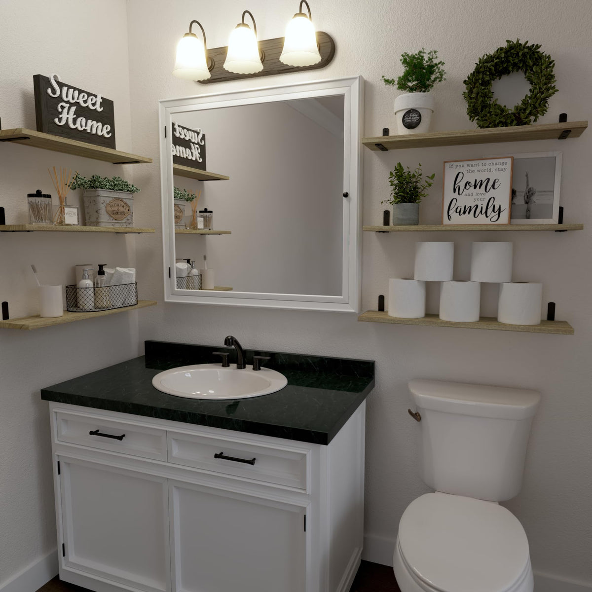 WOPITUES bathroom wood shelf showing durable finish and compact storage