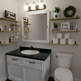 WOPITUES bathroom wood shelf showing durable finish and compact storage