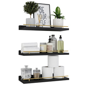 WOPITUES floating shelves with gold guardrail showing sturdy construction