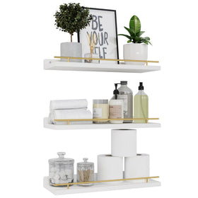 WOPITUES floating shelves with gold guardrail for sturdy wall storage and stylish display