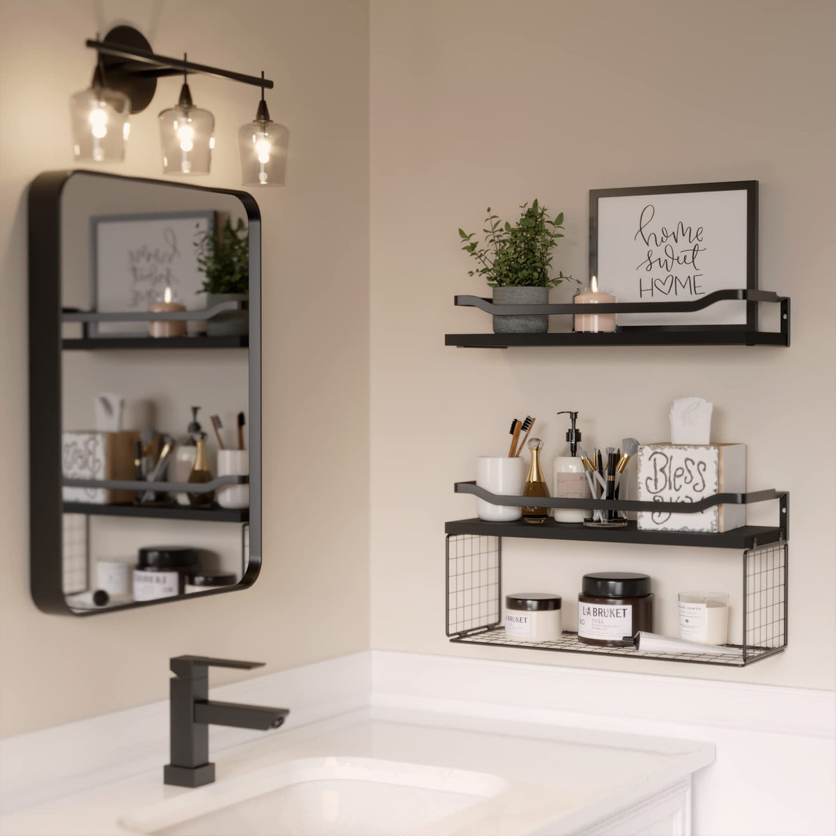 WOPITUES shelves adapt to multiple rooms from vanity to living area decor