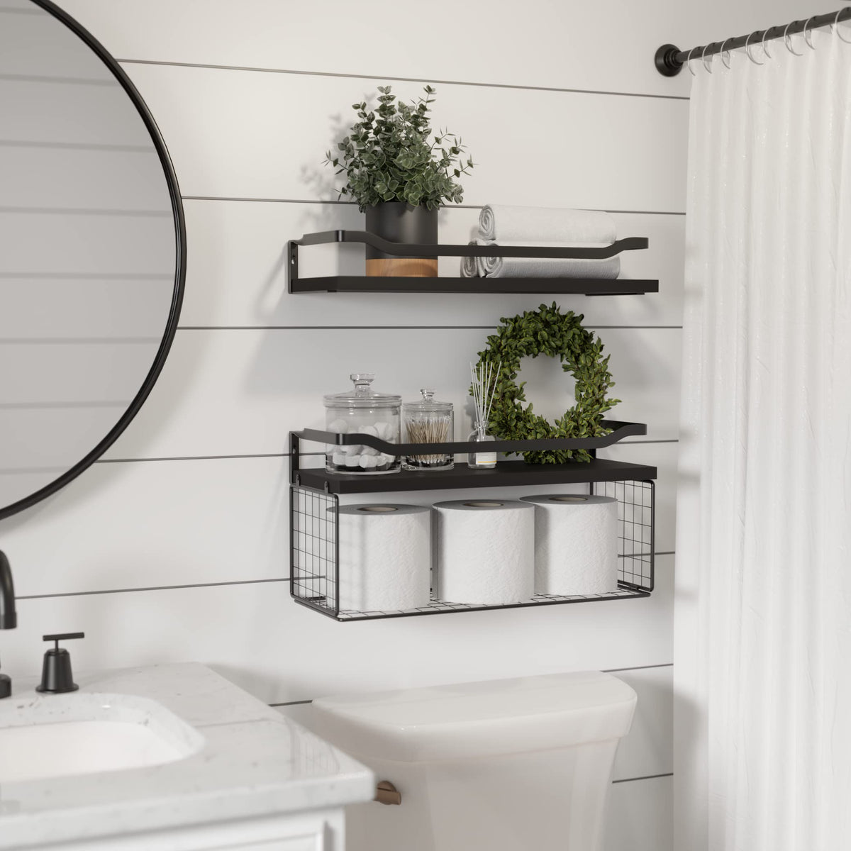 WOPITUES shelves with 3-sided guardrail to keep items secure