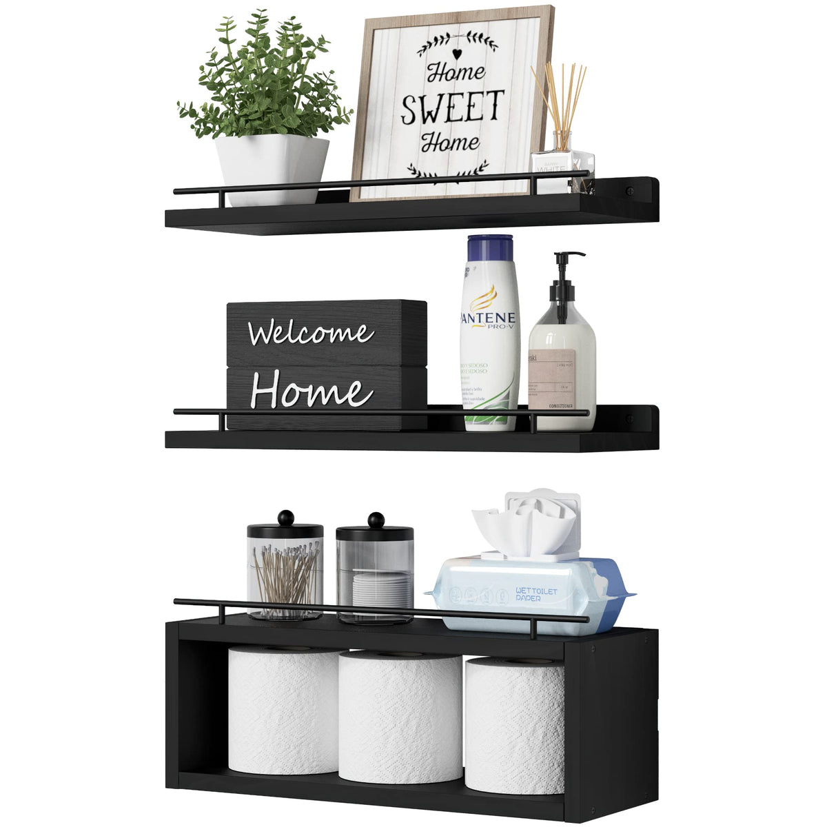 WOPITUES floating shelves on a black wall offering stylish storage
