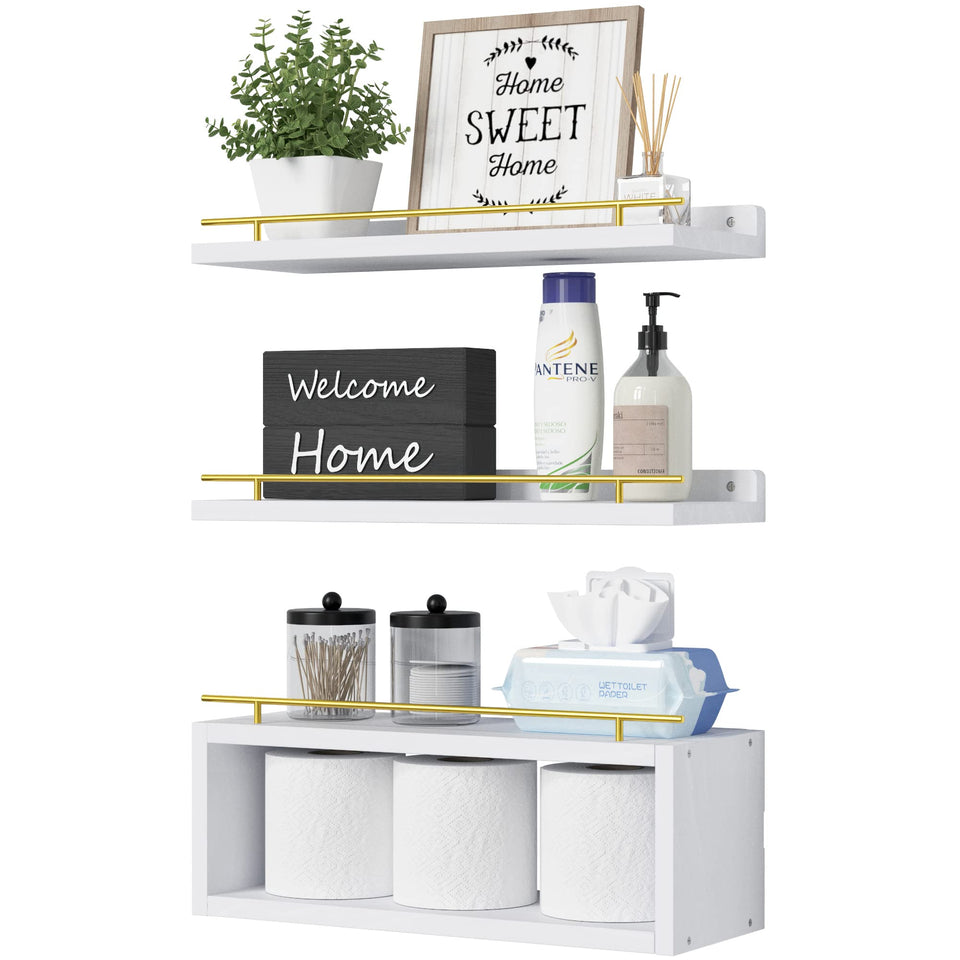 WOPITUES floating shelves with cube shelf on wall for stylish decor and storage.