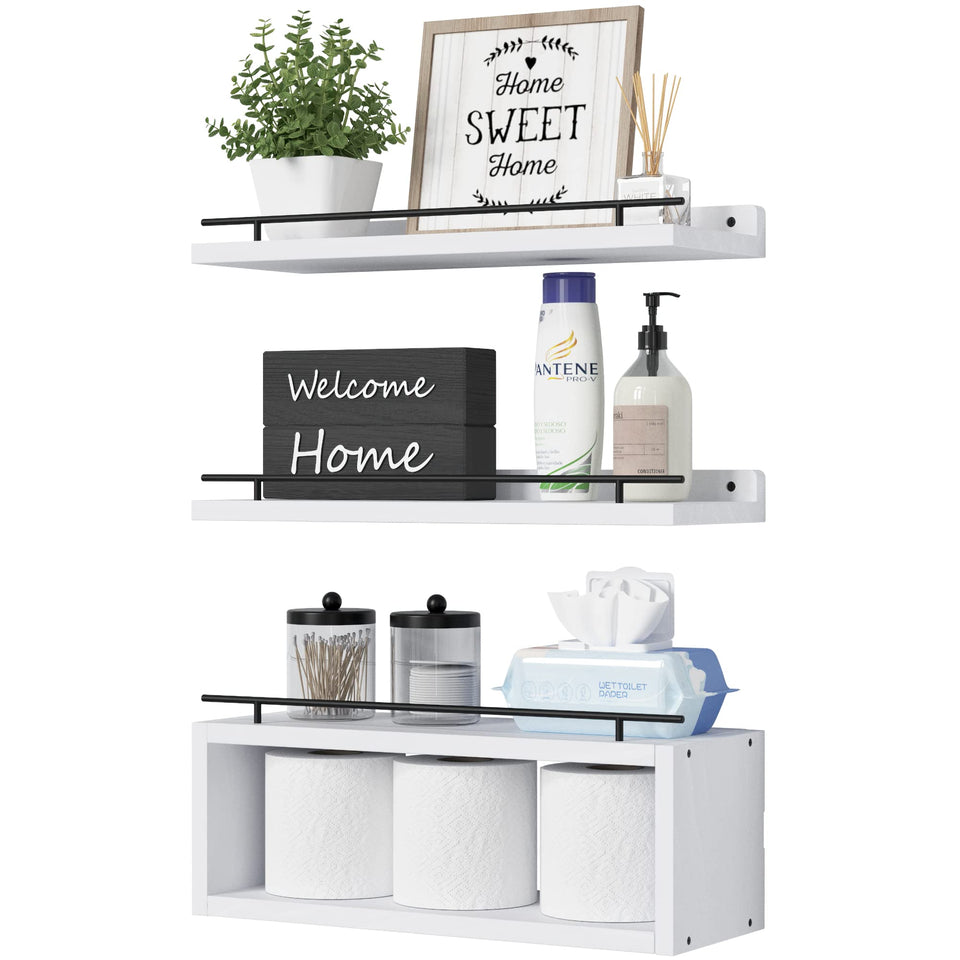 WOPITUES floating shelves with cube shelf in white add stylish storage