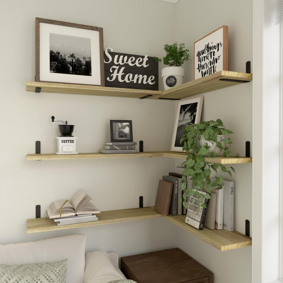 WOPITUES long kitchen wall shelf for mugs and spices display
