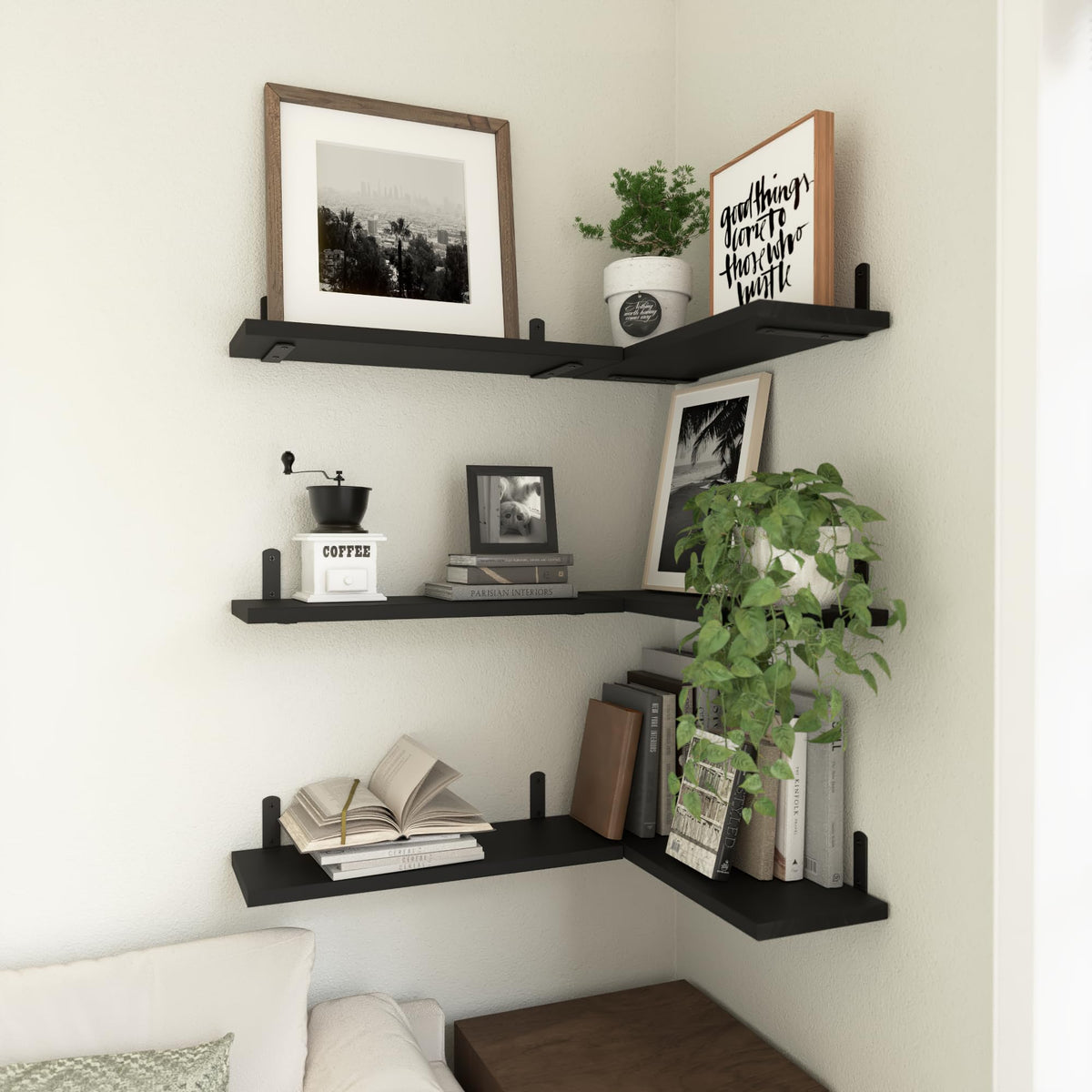 WOPITUES shelf display in living room organizes books and decor.