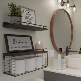 WOPITUES metal guardrail prevents items from slipping off shelves.
