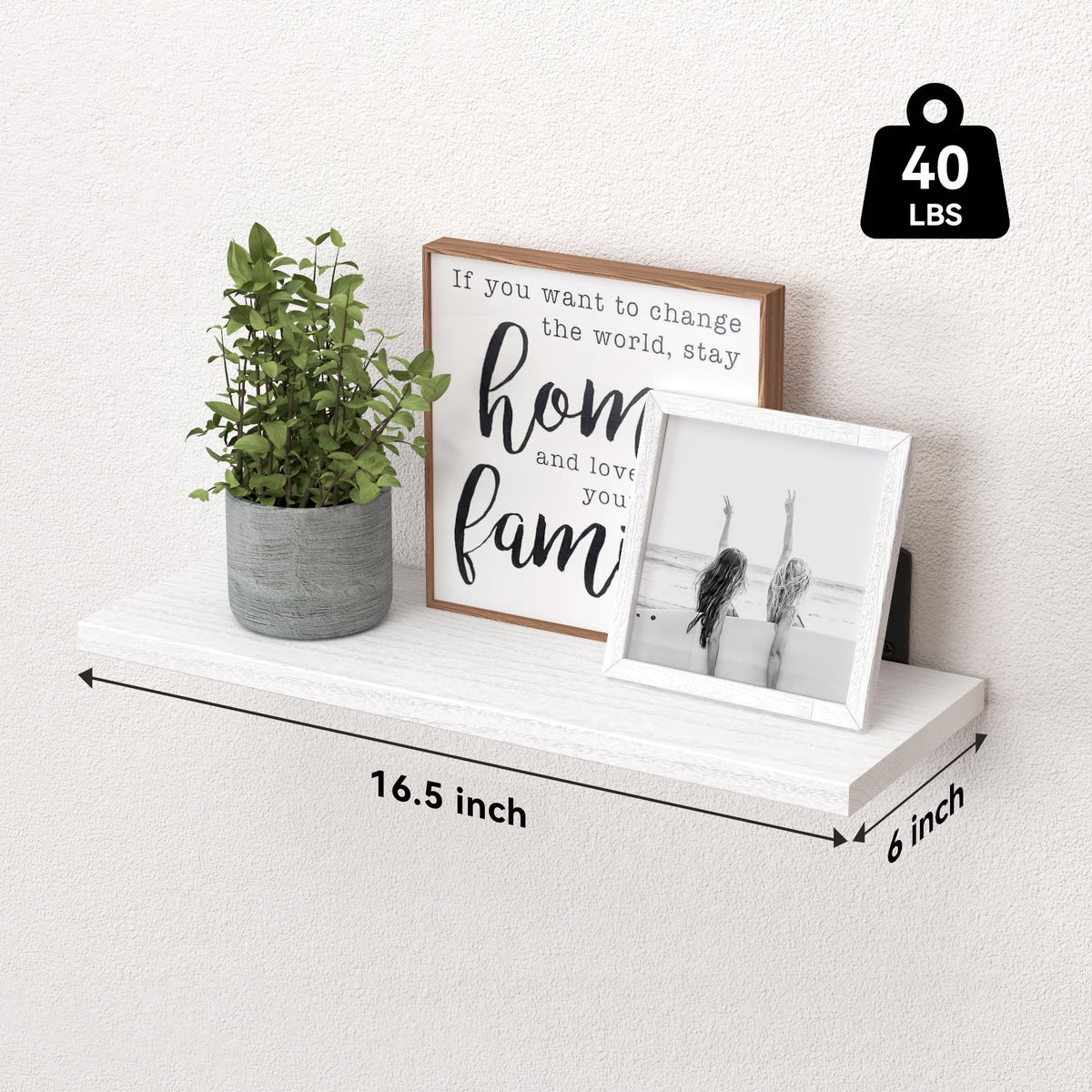 WOPITUES wall-mounted shelf saves floor space in small rooms.