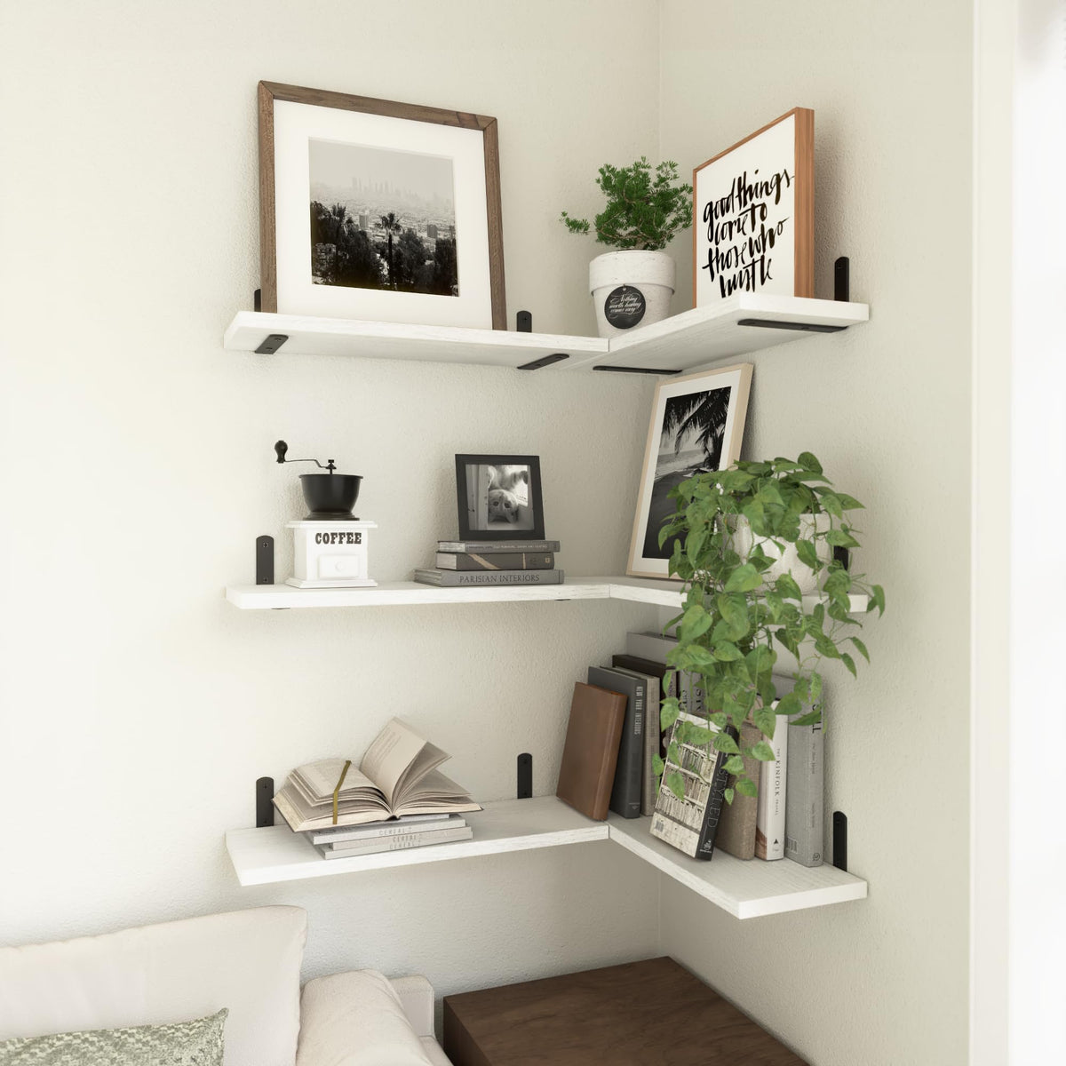 WOPITUES close-up shows sturdy brackets and clean white finish.