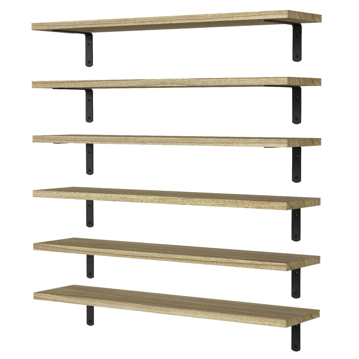 WOPITUES six-piece wood floating shelves mounted on a wall for extra storage