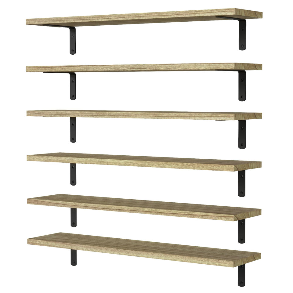 WOPITUES six-piece wood floating shelves mounted on a wall for extra storage