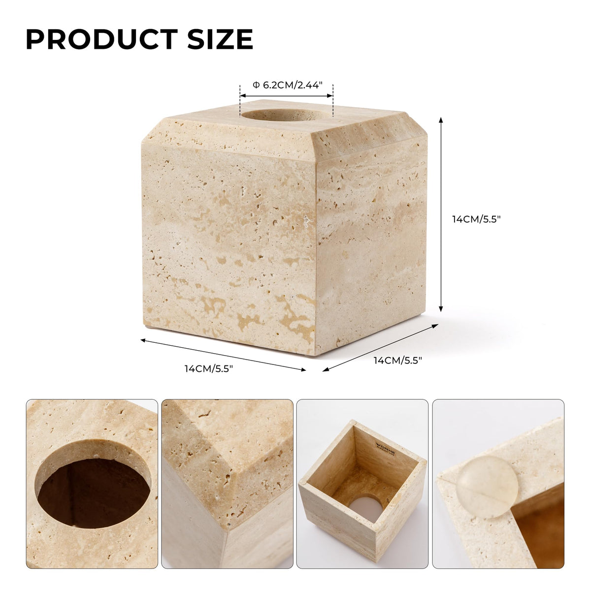 WORHE travertine cover top view reveals natural beige marble pattern and refined style.