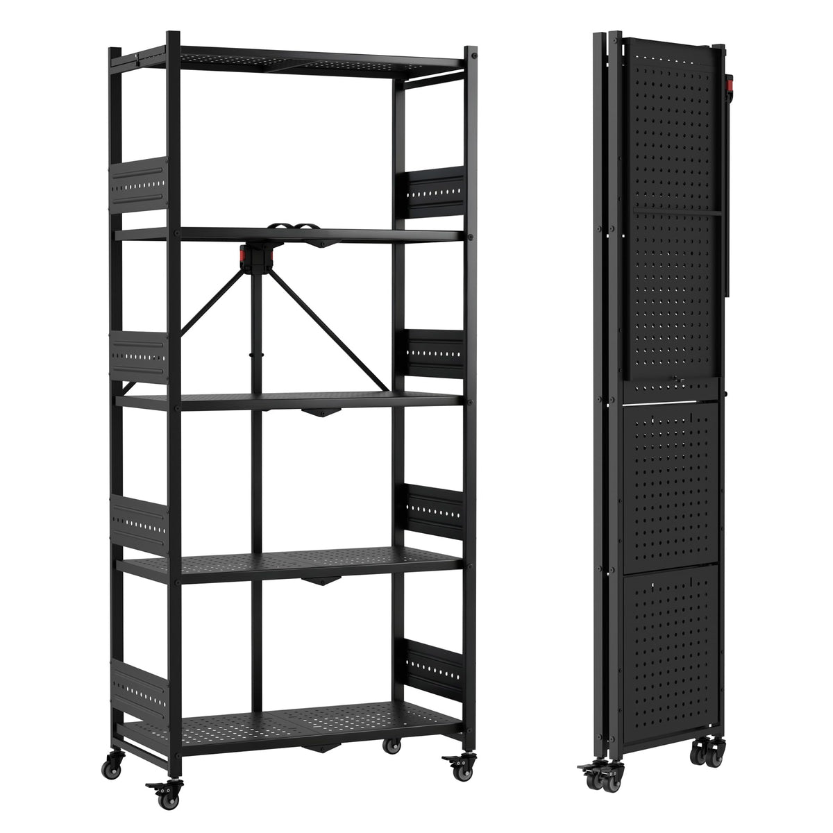 WORKPRO 5-tier folding shelf in folded-compact form for easy under-bed storage