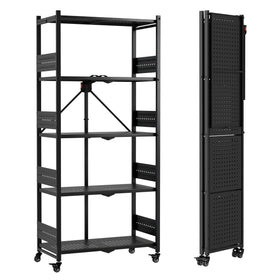 WORKPRO 5-tier folding shelf in folded-compact form for easy under-bed storage